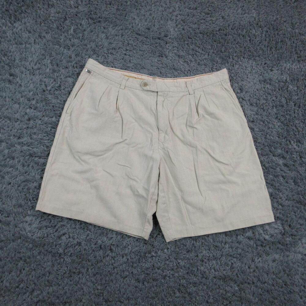 Tommy Bahama Shorts Mens 40 Beige Silk Blend Pleated Casual Chino Summer 38x8.5*